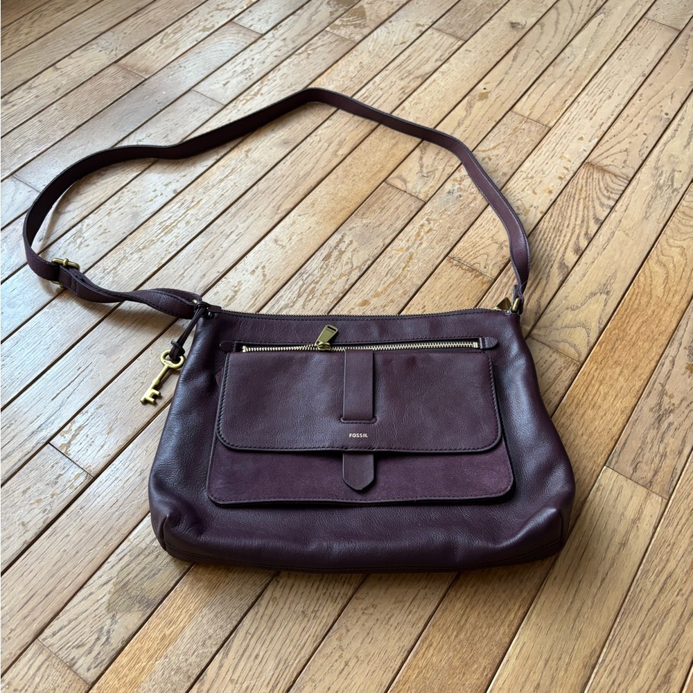 Fossil Women's Leather Crossbody Bag in Plum